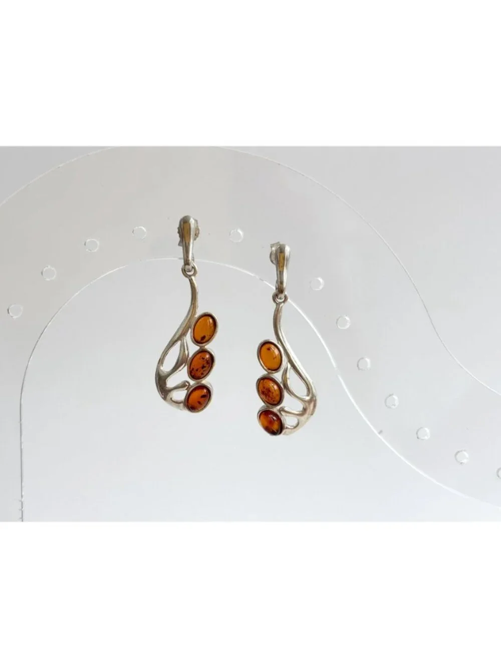 Natural Baltic Amber Accented Modernist Sterling Silver Classic 925 Earrings